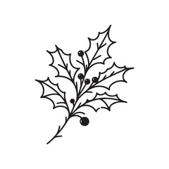 Holly Berry Line Art for Christmas - Simple Design on White.