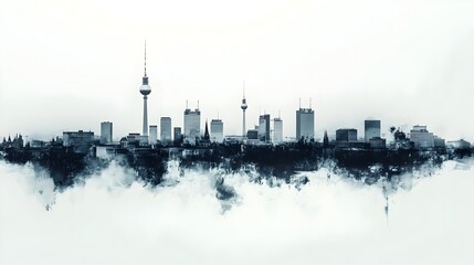 Soft Grey Skyline of Berlin's Iconic Urban Landscape in Minimalist Atmosphere