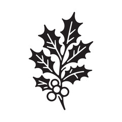 Mistletoe and Holly Berry Christmas Icon - Silhouette.