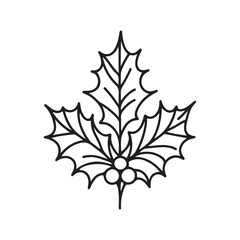 Fototapeta premium Christmas Mistletoe and Holly Berry Icon - Line Art on White.