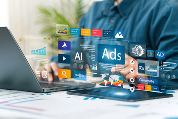 Online sales concept of digital marketing, ad, product ads, promotion of products or services...
