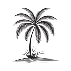 Fototapeta premium Simple Coconut Palm Tree Silhouette Icon on White Canvas.