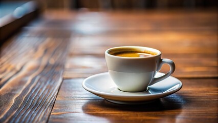 Fototapeta premium Ceramic cup of espresso double shot coffee on table with leading lines