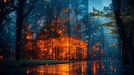 Naklejka premium Digital Glass Office in Cascading Lights