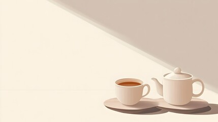 Elegant Chinese Tea Set on Minimal Background with Ample Copy Space