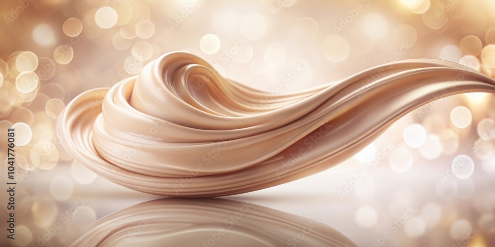 Poster abstract beige fabric swirling with a delicate, flowing motion against a soft, golden bokeh backgrou