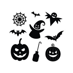 Difference Halloween funny symbols collection silhouette vector art