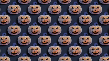 Jack-O&rsquo;-Lantern Pattern for Halloween &ndash; Repeating Pumpkin Faces in Monochrome and Orange Designs &ndash; Festive Halloween Illustration for Holiday Decor and Stationery