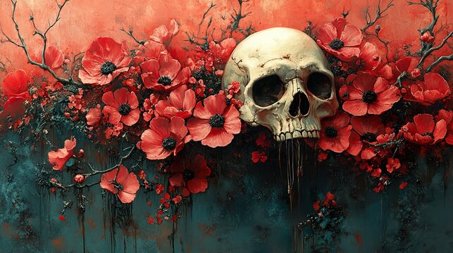 Memento Mori: Skull and Flowers in a Dark Embrace