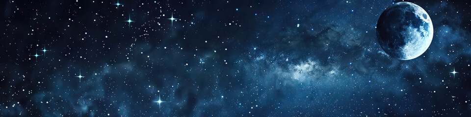 Obraz premium Indigo Night Sky: An inky blue-black indigo sky dotted with twinkling stars and a bright white moon provides a dreamy backdrop.