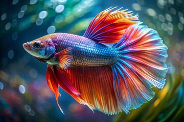Fototapeta premium Captivating Betta Fish in Vibrant Colors Swimming Gracefully in Isolation
