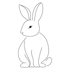 Curious Bunny Outline with Raised Ears - Cartoon Rabbit Black and White