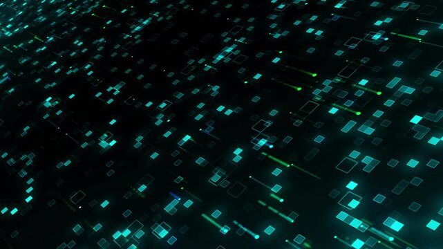 Abstract gradient particle waves seamlessly flowing with soft light and bokeh. Futuristic background with digital neon light effects. Modern template for technology, engineering, science and network.
