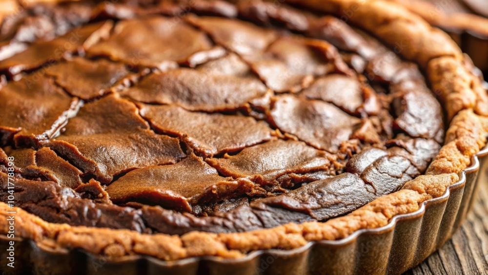 Aufkleber close-up of a chocolate tart with a flaky crust, freshly baked and ready to be devoured.