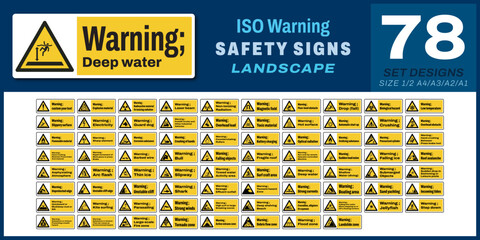 78 set ISO warning safety signs v47_deep water_landscape size 1/2 a4,a3,a2,a1	
