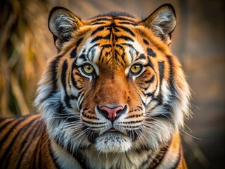 Fototapeta premium Captivating Minimalist Portrait of a Tiger in Natural Habitat for Wildlife Enthusiasts