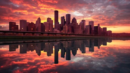 Cityscape Reflection at Sunset