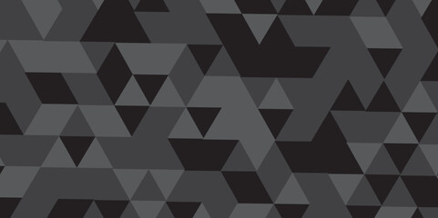 Abstract geometric black and gray background seamless mosaic and low polygon triangle texture wallpaper. Vector geometric seamless gray and black cube square low polygon background. 