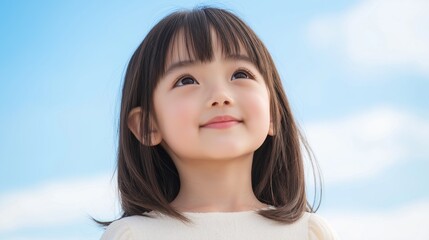 Asian girl on sky background