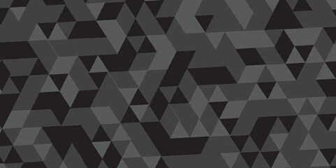 Abstract geometric black and gray background seamless mosaic and low polygon triangle texture wallpaper. Vector geometric seamless gray and black cube square low polygon background. 