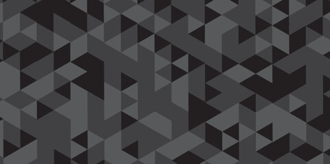Abstract geometric black and gray background seamless mosaic and low polygon triangle texture wallpaper. Vector geometric seamless gray and black cube square low polygon background. 