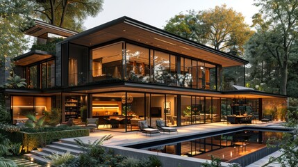 Obraz premium Modern house with solar panels.