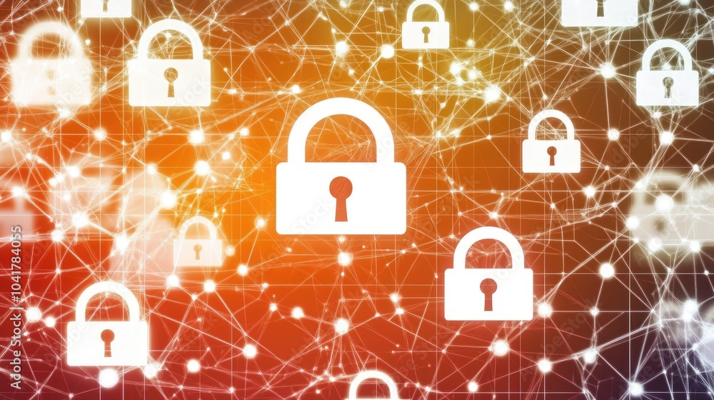 Poster digital security concept with lock icons and network lines