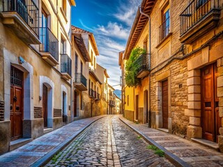 Fototapeta premium Charming Narrow Road in Old Town Spain with Historic Architecture and Vibrant Colorful Facades