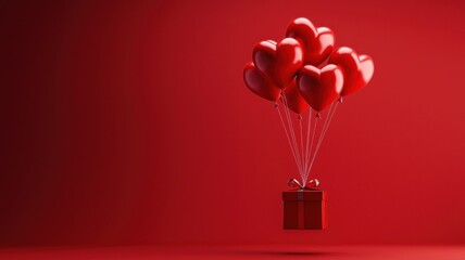Red heart balloons floating on a red background