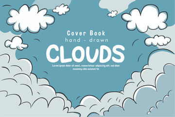 Hand-drawn book cover with a cloud theme, featuring vector designs for creative projects.