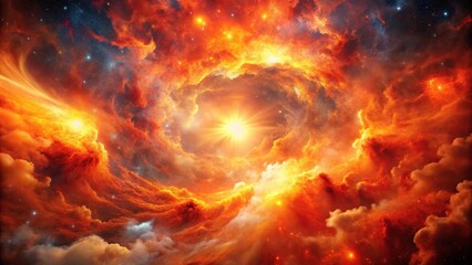 Fototapeta premium A stunning cosmic explosion wallpaper featuring vibrant orange and red hues with swirling clouds of gas and dust, colorful universe, deep space, cosmic blast