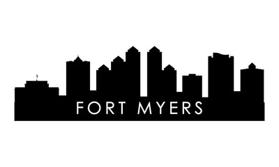 Fototapeta premium Fort Myers skyline silhouette. Black Fort Myers city design isolated on white background. 