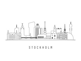 Naklejka premium Detailed Stockholm skyline vector illustration. Stockholm buildings in line art style, perfect for modern designs.