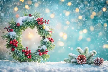 Christmas Winter Snowfall Frame with Snowflake Wreath for Holiday Decoration and Seasonal Greetings