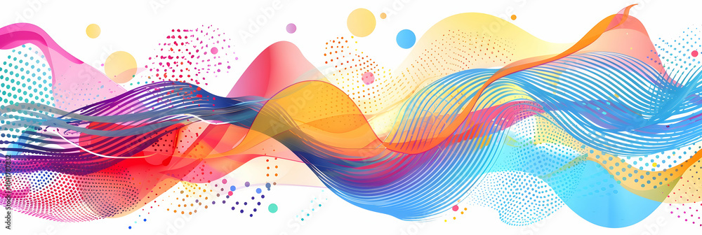 Poster vector background with colorful abstract shapes and waves on a white background.