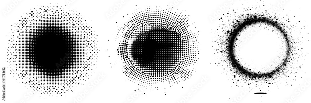 Poster an isolated circular logo with concentric dots on a white background. a halftone fabric design with 