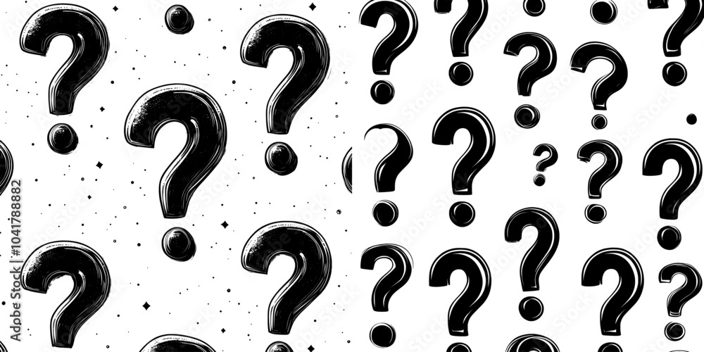 Aufkleber the mystery box has a random black question mark pattern on a white background