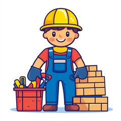 Fototapeta premium A simple icon of a construction worker holding a brick, in a flat design style. 