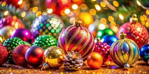 Obraz premium Closeup Fashion Photography of Festive Christmas Toys and Ornaments for Holiday Decor