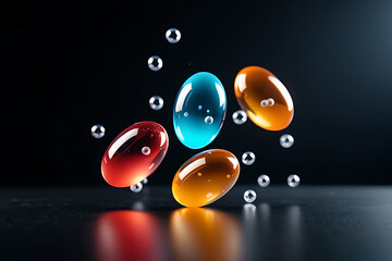 gel capsules fall air colorful cutout motion suddenly stopping mid air