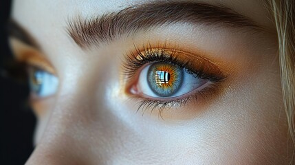 Obraz premium Close Up Portrait of a Woman's Eye with Golden Eyeshadow