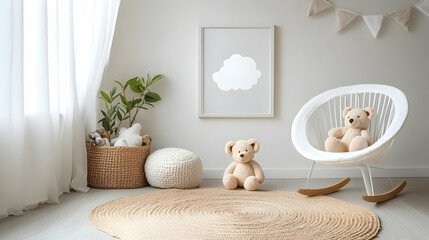 Decorate a Nursery with a White Rocking Chair, Teddy Bear & Rug