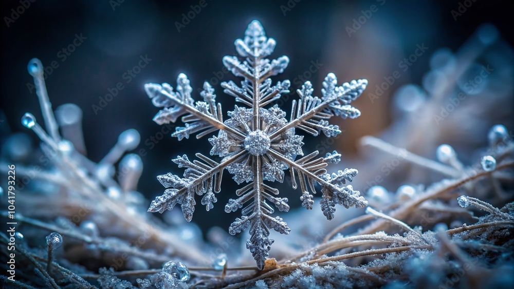 Aufkleber closeup of a snowflake with long exposure capturing intricate patterns and crystal structures