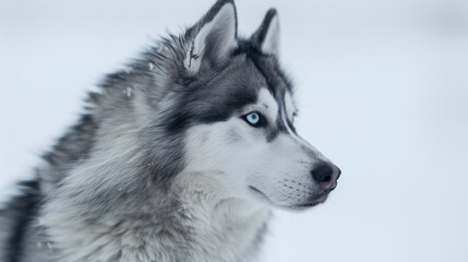 Obraz premium Close-up Portrait of a Siberian Husky with Piercing Blue Eyes