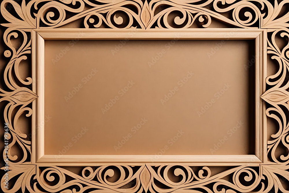 Wall mural natural wood frame intricate design cut