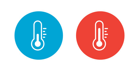 High and low temperature thermometer flat vector icons set on white background. Hot and cold weather simple stickers in circles. 