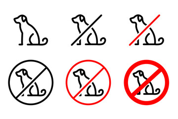 No dogs symbol set. Forbidden pets sign. no dogs allowed warning icon. No entry pets zone label. Prohibition sticker for area places.
