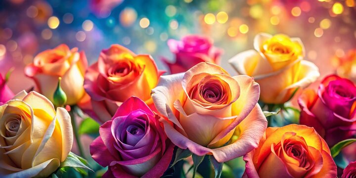 Close-Up of Elegant Multicolored Roses - Vibrant Petals and Delicate Beauty in Floral Photography