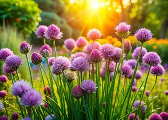 Closeup of Fresh Chive Herb in Vibrant Garden Setting for Culinary Inspiration and Gardening Enthusiasts