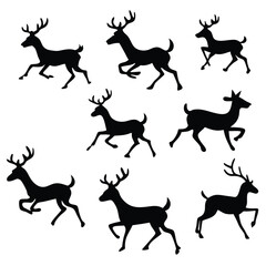 A vector set of elegant running deer silhouettes, perfect for holiday cards, wildlife-themed designs, and decorations. Ideal for Christmas, seasonal projects, and nature-inspired illustrations.